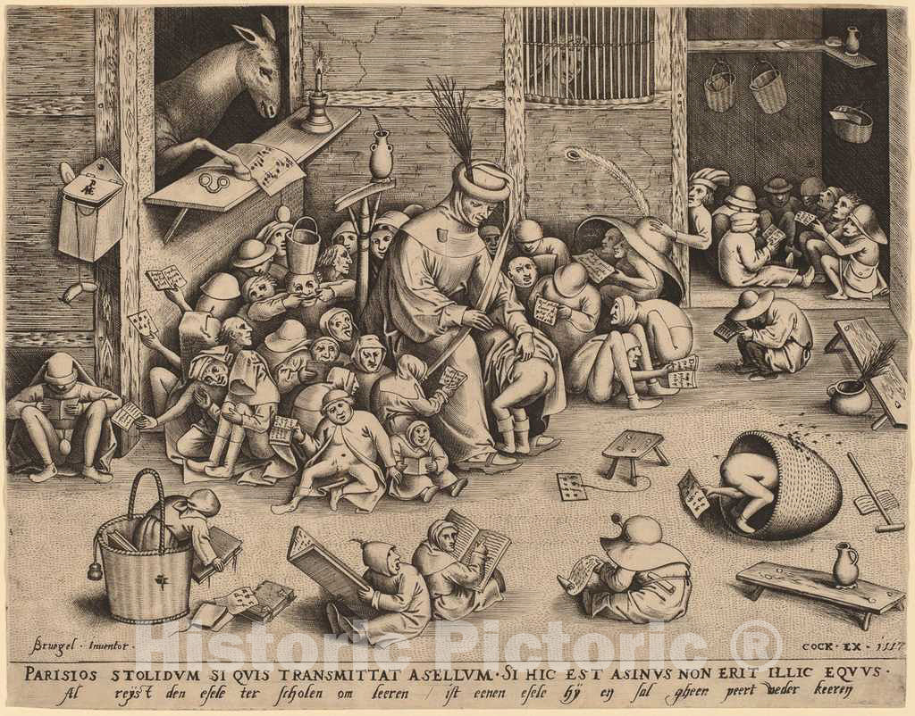 Art Print : Heyden After Bruegel, The Ass at School, 1557 - Vintage Wall Art