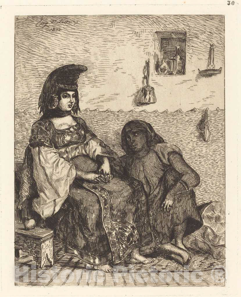 Art Print : EugÃ¨ne Delacroix, Jewish Woman of Algiers (Juive d'Alger), 1833 - Vintage Wall Art