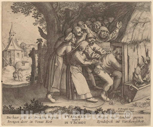 Art Print : Bruegel The Elder, The Drunkard Pushed into The Pig Sty, in or After 1568 - Vintage Wall Art