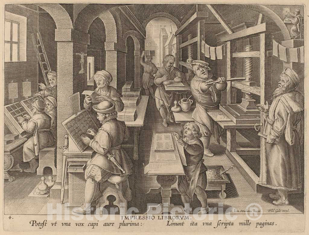 Art Print : Galle After Jan Van der Straet, Printers at Work: pl.4, c.1585 - Vintage Wall Art