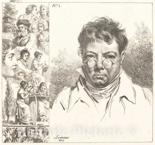 Art Print : Jacques Antoine Marie Lemoine, Self-Portrait and Other Heads, 1819 - Vintage Wall Art