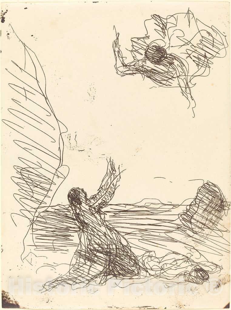 Art Print : Baptiste-Camille Corot, Hagar and The Angel (Agar et l'ange), 1871 - Vintage Wall Art