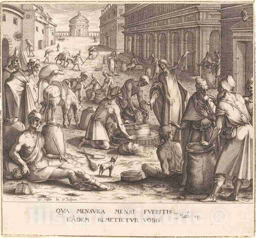 Art Print : Jacques Callot, The Grain Weighers, c.1610 - Vintage Wall Art