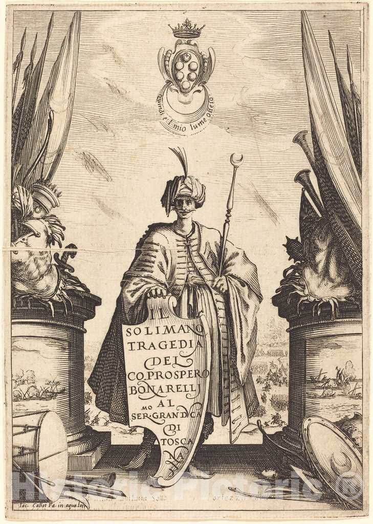 Art Print : Jacques Callot, Title Page for Il Solimano, 1620 - Vintage Wall Art