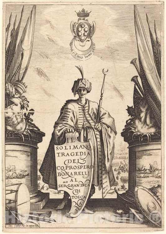 Art Print : Jacques Callot, Title Page for Il Solimano, 1620 - Vintage Wall Art