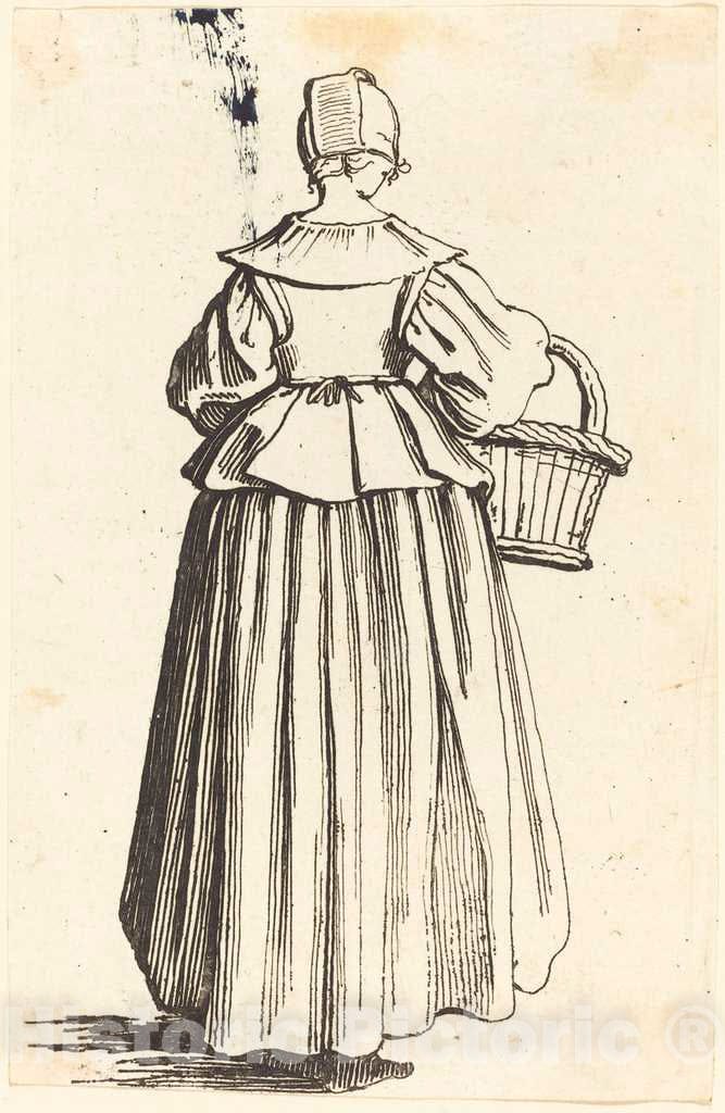 Art Print : Henriet After Callot, Peasant Woman with Basket, Seen from Behind - Vintage Wall Art