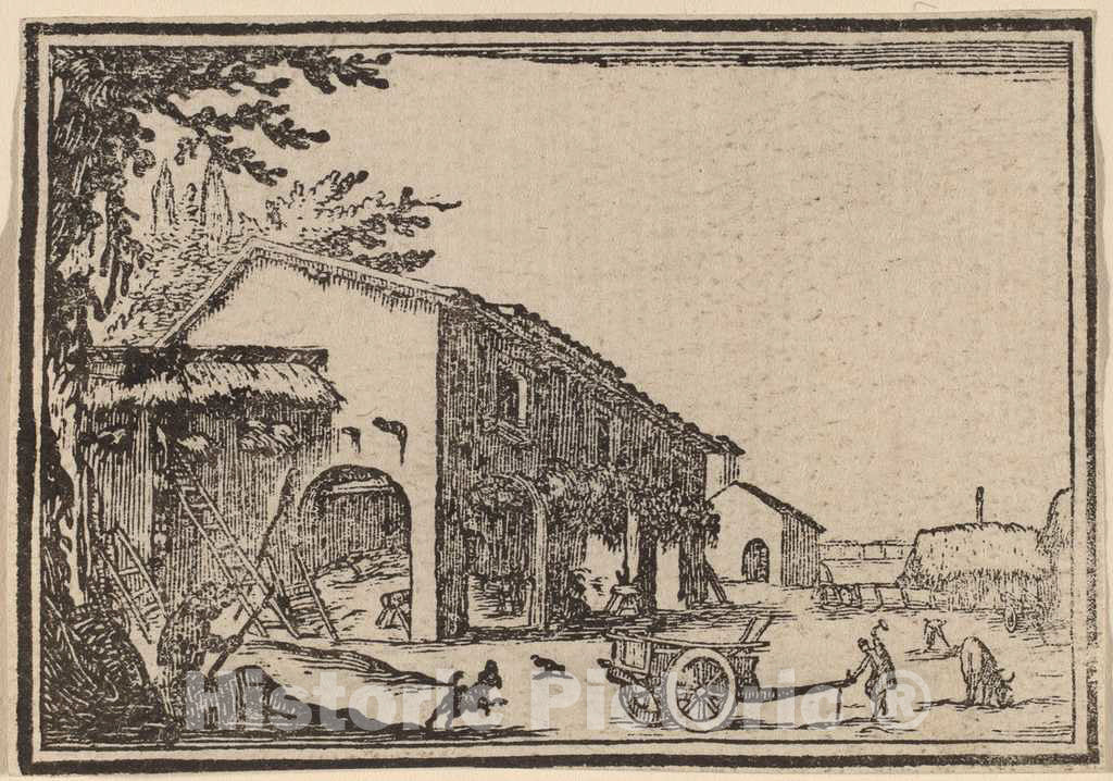 Art Print : Eckman After Jacques Callot, Courtyard of a Farm, 1621 - Vintage Wall Art