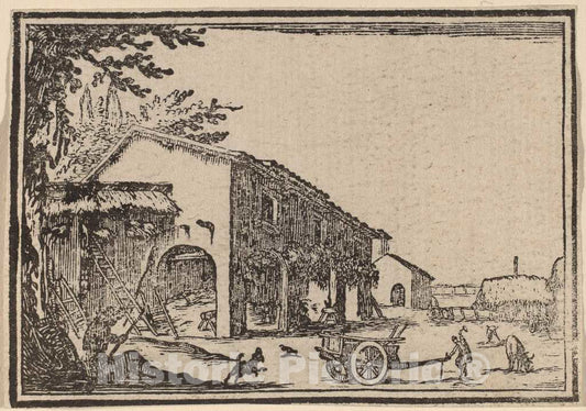 Art Print : Eckman After Jacques Callot, Courtyard of a Farm, 1621 - Vintage Wall Art