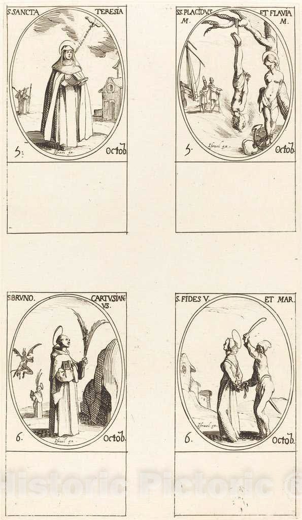Art Print : Jacques Callot, St. Theresa; St. Placidus and Flavia; St. Bruno; St. Faith - Vintage Wall Art