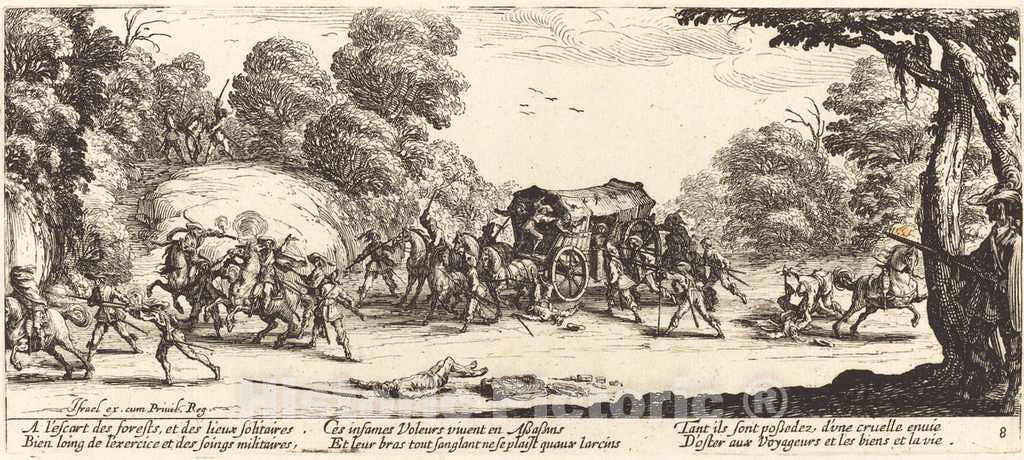 Art Print : Jacques Callot, Attack on a Coach, c. 1633 - Vintage Wall Art
