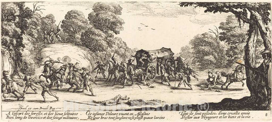 Art Print : Jacques Callot, Attack on a Coach, c. 1633 - Vintage Wall Art