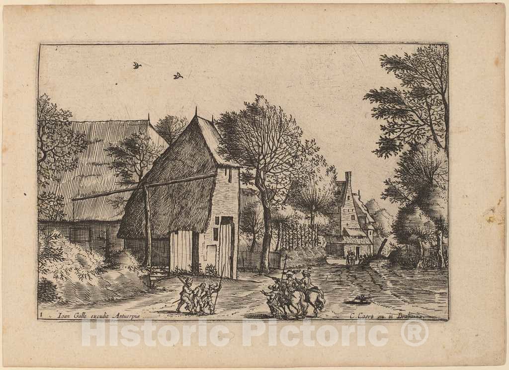 Art Print : Doetechum, Village Road with Draw Well, in or Before 1676 - Vintage Wall Art