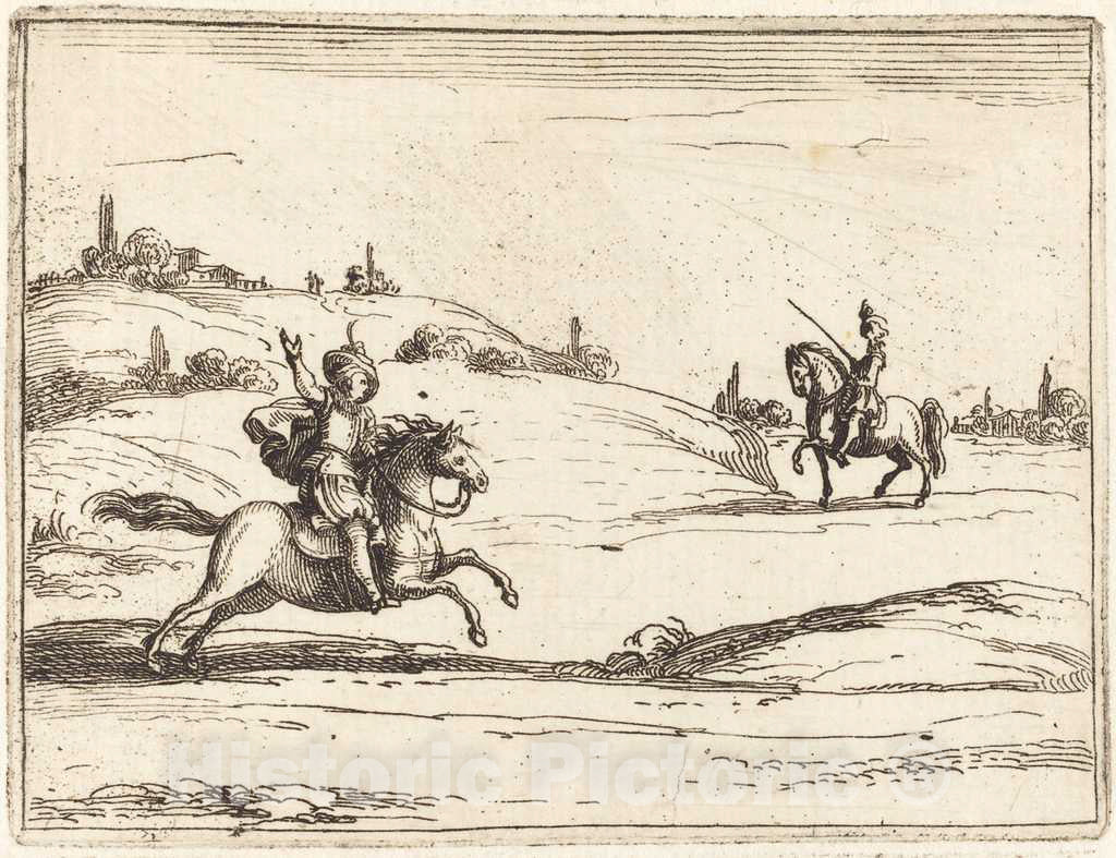 Art Print : Jacques Callot, Two Knights, 1628 - Vintage Wall Art