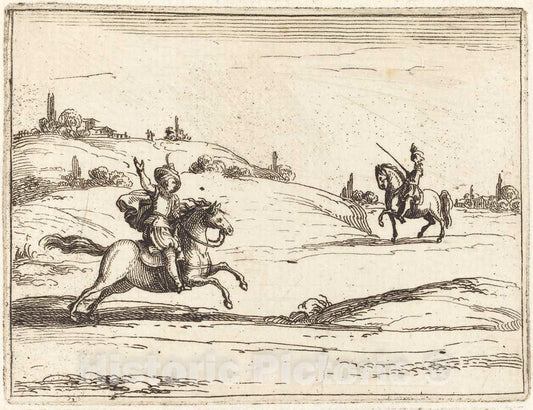 Art Print : Jacques Callot, Two Knights, 1628 - Vintage Wall Art