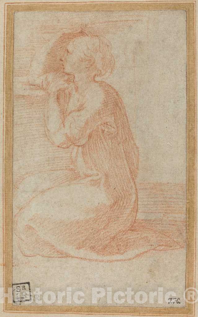 Art Print : Parmigianino, Kneeling Woman Lifting Her Hand to Her Head, in or After 1531 - Vintage Wall Art