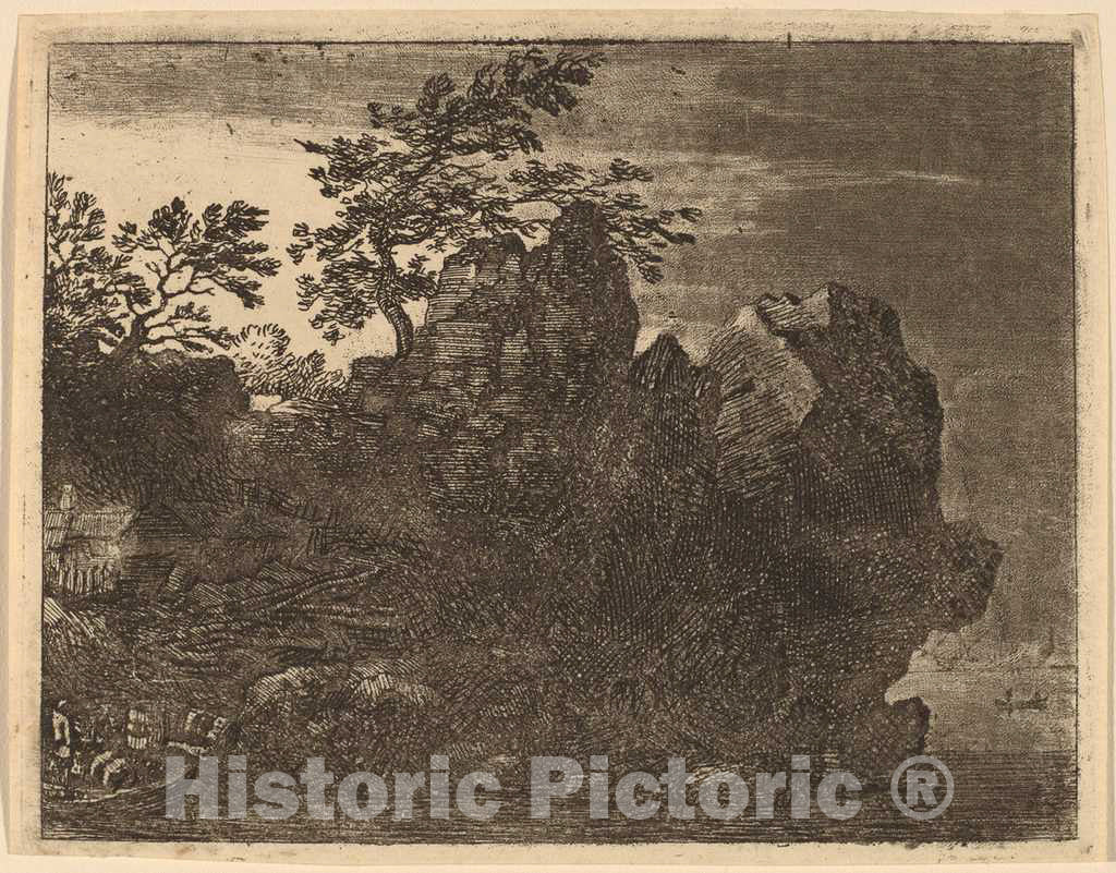 Art Print : Allart Van Everdingen, Large Rock at The River, c.1651 - Vintage Wall Art