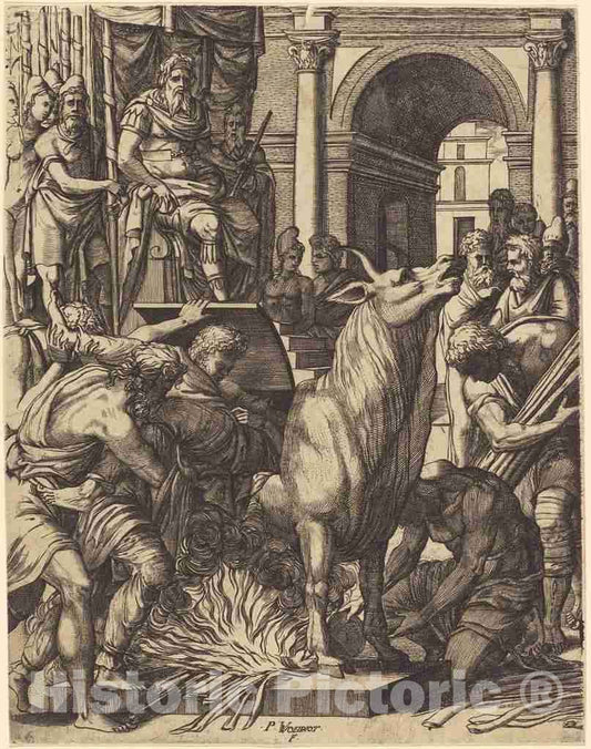 Art Print : Pierre Woeiriot, The Brazen Bull of Phalarus - Vintage Wall Art