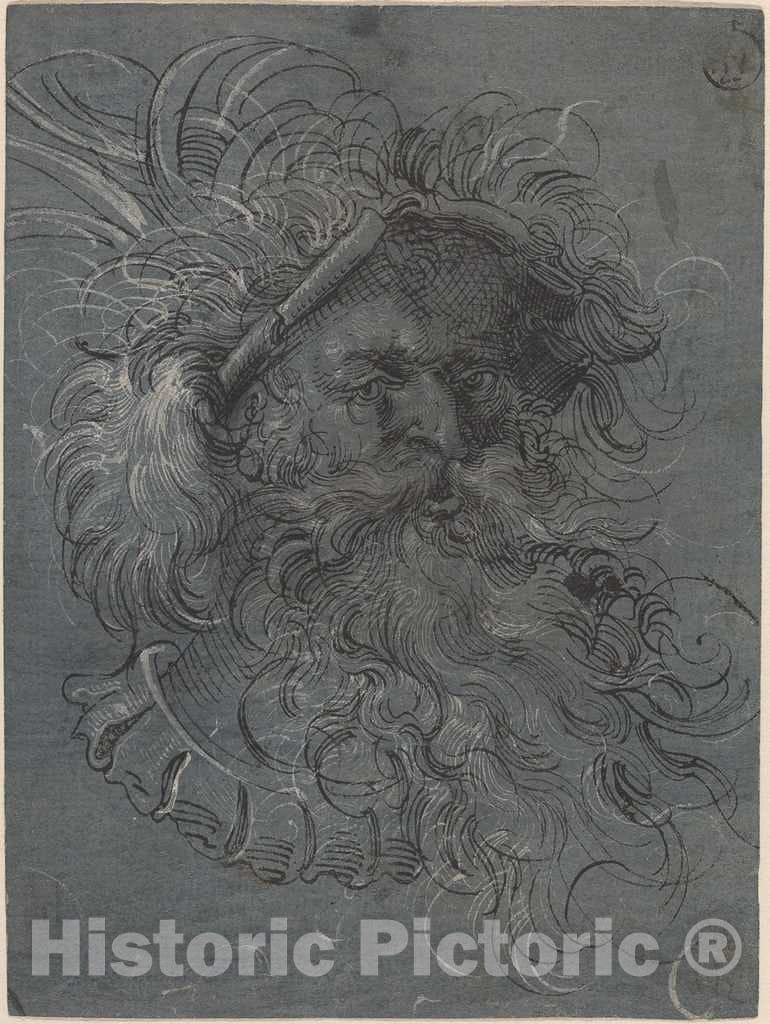 Art Print : Jost Amman, Head of a Bearded Man, 1572 - Vintage Wall Art