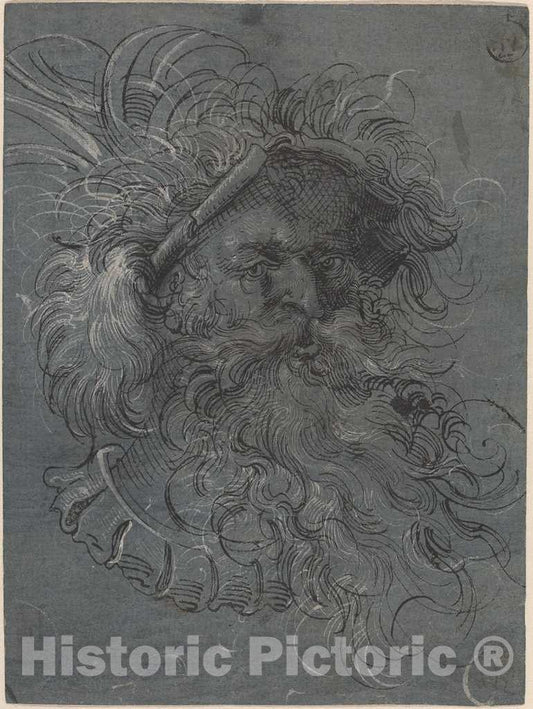 Art Print : Jost Amman, Head of a Bearded Man, 1572 - Vintage Wall Art