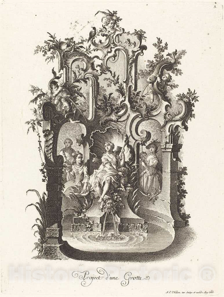 Art Print : Johann Esaias Nilson, Project d'une Grotte (Plan for a Grotto), c.1758 - Vintage Wall Art