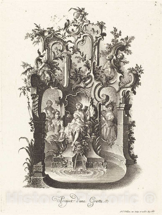 Art Print : Johann Esaias Nilson, Project d'une Grotte (Plan for a Grotto), c.1758 - Vintage Wall Art