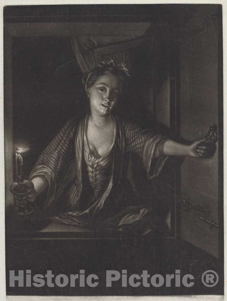 Art Print : Greenwood After Verkolje, Girl with a Candle, After 1758 - Vintage Wall Art
