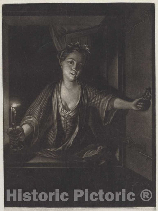 Art Print : Greenwood After Verkolje, Girl with a Candle, After 1758 - Vintage Wall Art