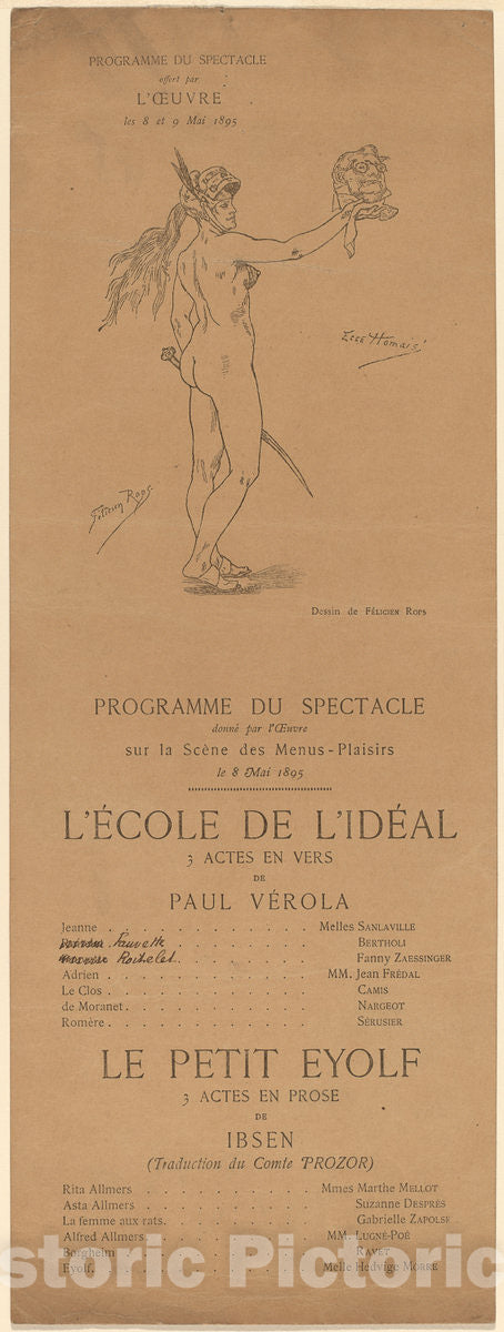 Art Print : FÃ©licien Rops, L'Ecole de l'idÃ©al; Le Petit Eyolf, 1895 - Vintage Wall Art