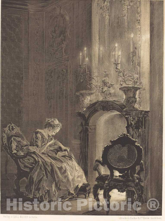Art Print : Adolph Menzel, Woman Before a Fire, 1851 - Vintage Wall Art