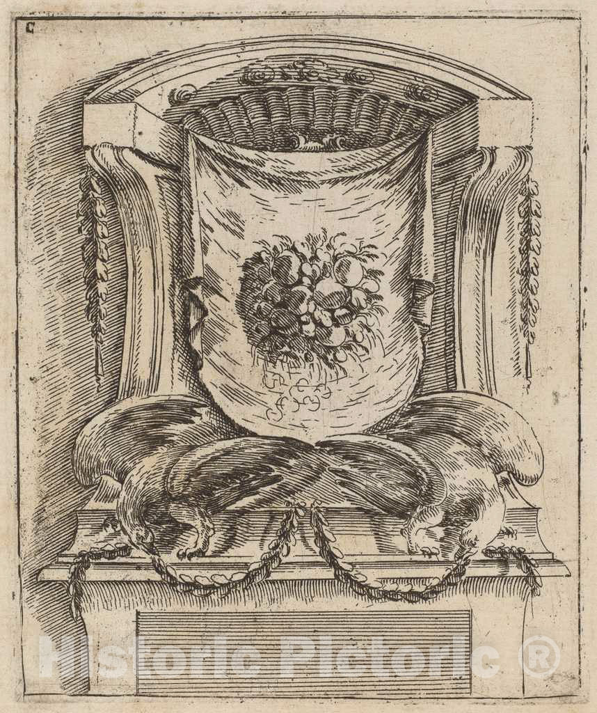 Art Print : Carlo Antonio Buffagnotti, Architectural Motif with a Drape with Fruit, c. 1690 - Vintage Wall Art