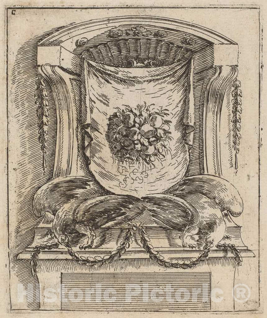 Art Print : Carlo Antonio Buffagnotti, Architectural Motif with a Drape with Fruit, c. 1690 - Vintage Wall Art