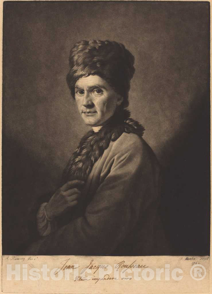 Art Print : Martin After Allan Ramsay, Jean Jacques Rousseau, 1766 - Vintage Wall Art