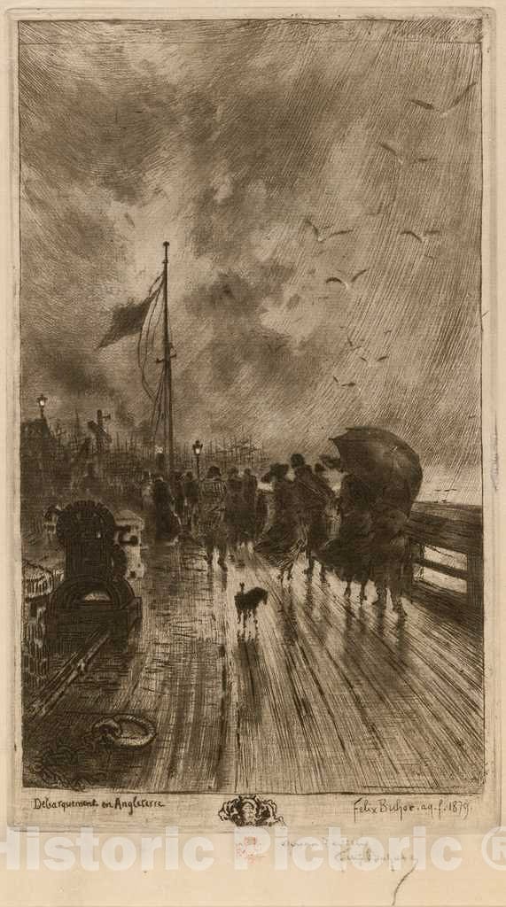 Art Print : FÃ©lix-Hilaire Buhot, Un DÃ©barquement en Angleterre, 1879 - Vintage Wall Art