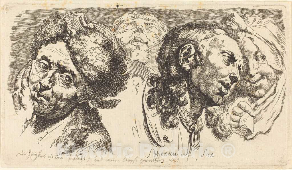 Art Print : Johann Eleazar Schenau, Four Heads, 1765 - Vintage Wall Art