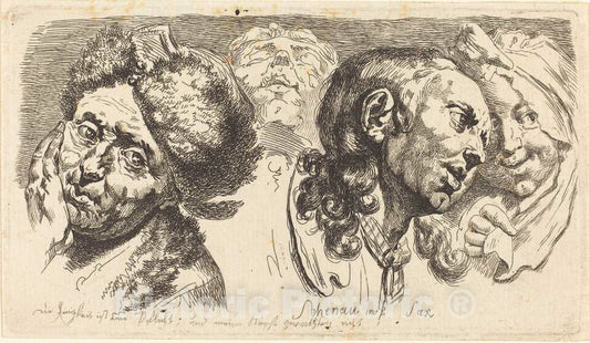 Art Print : Johann Eleazar Schenau, Four Heads, 1765 - Vintage Wall Art