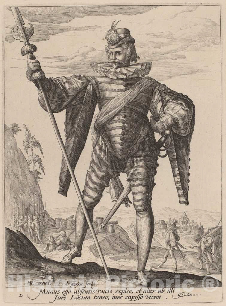 Art Print : Gheyn II After Goltzius, Lieutenant-Colonel, 1587 - Vintage Wall Art
