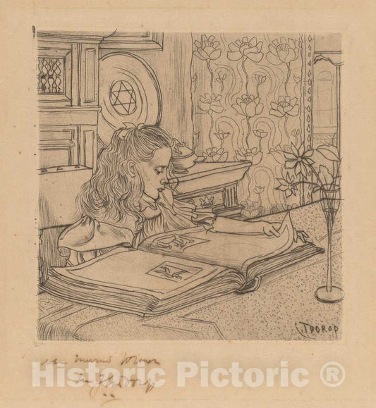 Art Print : Jan Toorop, Charley Looking at an Album of Prints, 1898 - Vintage Wall Art