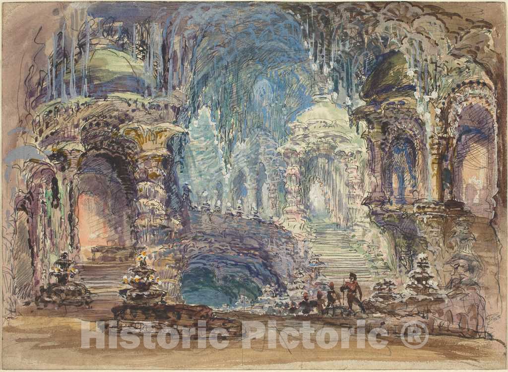 Art Print : Robert Caney, Fantastic Pavilions in a Grotto - Vintage Wall Art
