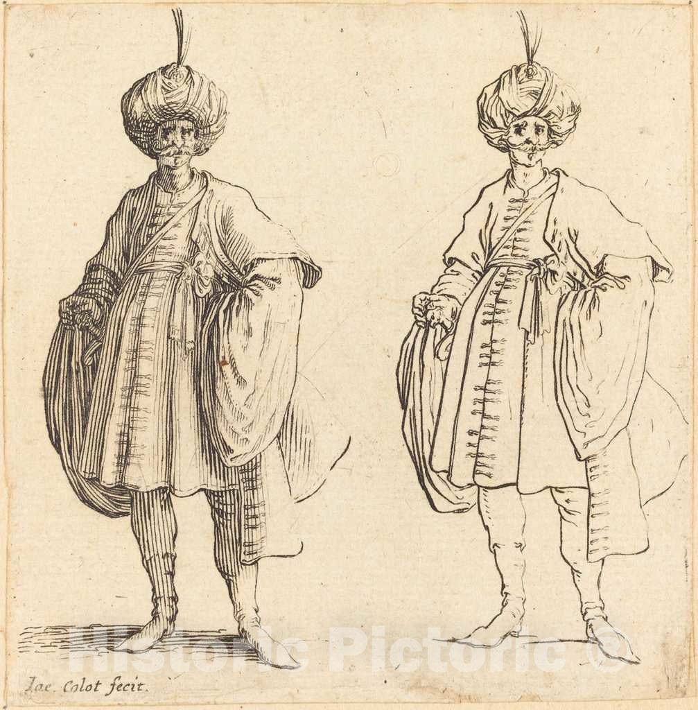 Art Print : Jacques Callot, Two Turks Dressed in Turbans with a Plume - Vintage Wall Art
