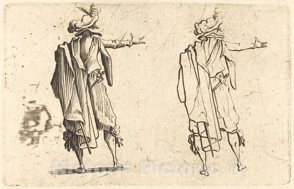 Art Print : Jacques Callot, Man seen from Behind with His Right Arm Extended, c. 1622 - Vintage Wall Art