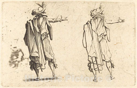 Art Print : Jacques Callot, Man seen from Behind with His Right Arm Extended, c. 1622 - Vintage Wall Art
