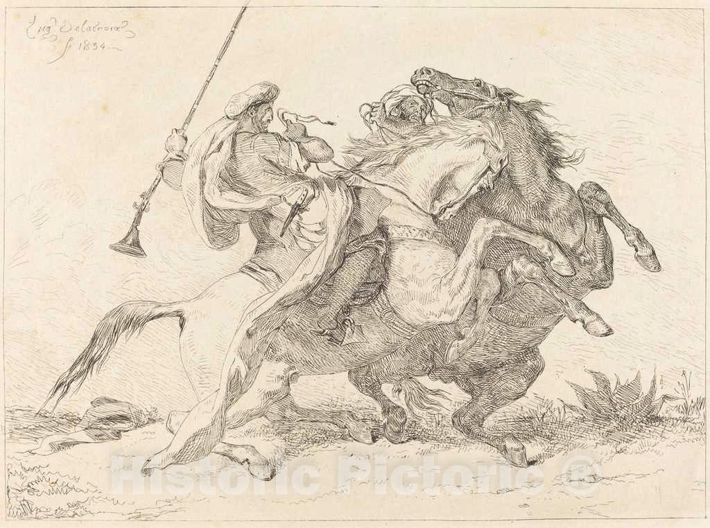 Art Print : EugÃ¨ne Delacroix, Encounter of The Moorish Horsemen (Rencontre de Cavaliers Maures), 1834 - Vintage Wall Art