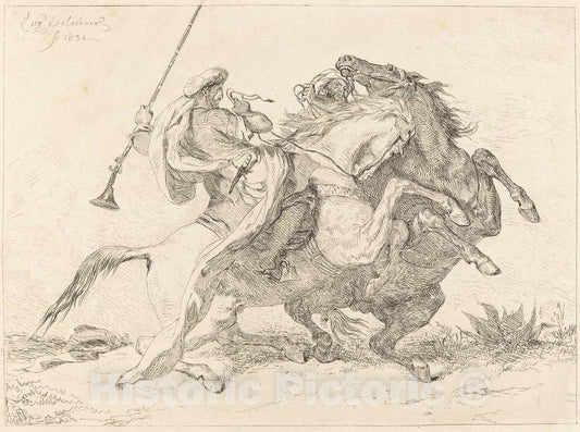 Art Print : EugÃ¨ne Delacroix, Encounter of The Moorish Horsemen (Rencontre de Cavaliers Maures), 1834 - Vintage Wall Art