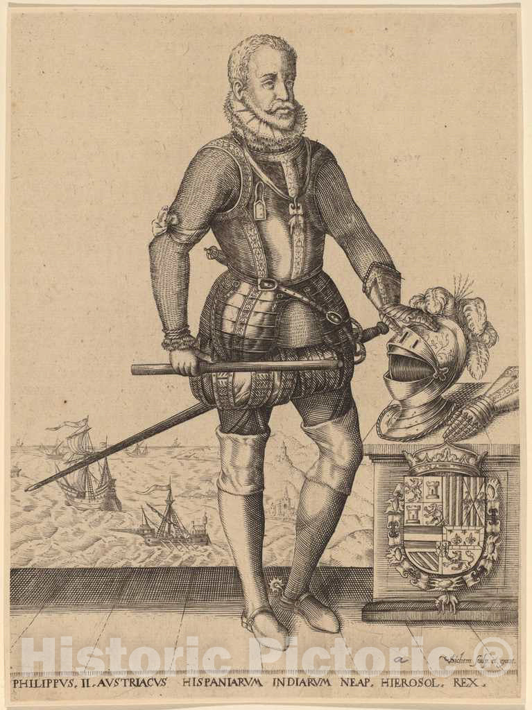 Art Print : Christoffel Van Sichem I, Philip II, King of Spain - Vintage Wall Art