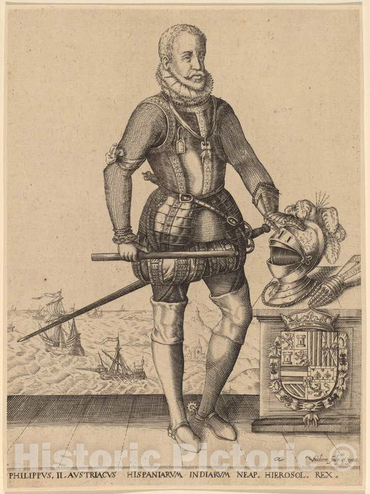 Art Print : Christoffel Van Sichem I, Philip II, King of Spain - Vintage Wall Art