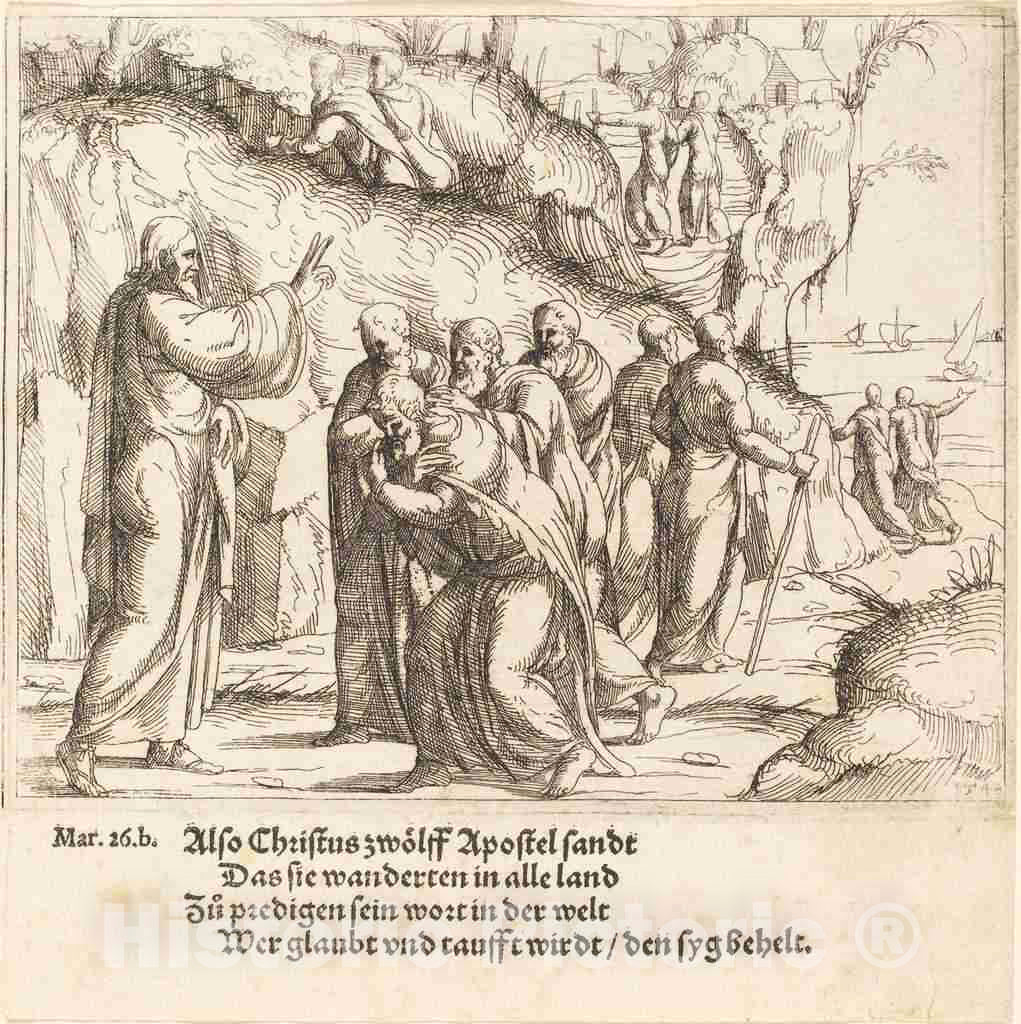 Art Print : Augustin Hirschvogel, Christ Charges The Apostles of Their Mission, 1548 - Vintage Wall Art