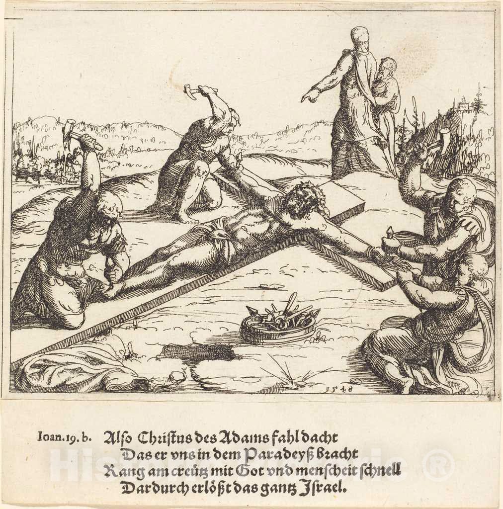 Art Print : Augustin Hirschvogel, The Nailing to The Cross, 1548 - Vintage Wall Art