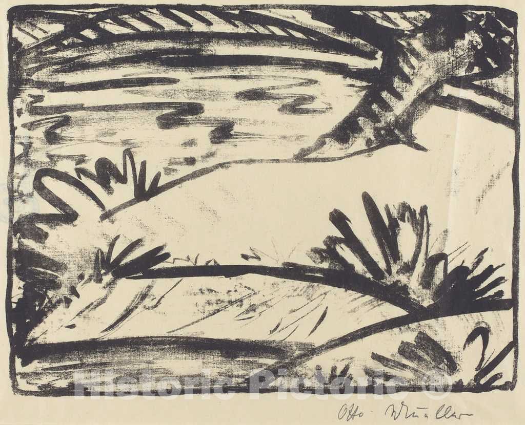 Art Print : Otto MÃ¼ller, Landscape with Tree and Water (Landschaft mitBaum und Wasser), c. 1920 - Vintage Wall Art