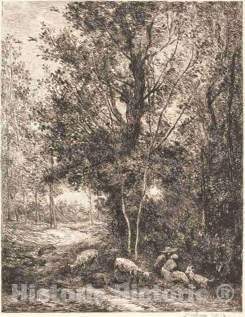Art Print : Charles-FranÃ§ois Daubigny, Shepherd and Shepherdess (Le Berger et la Bergere), 1874 - Vintage Wall Art