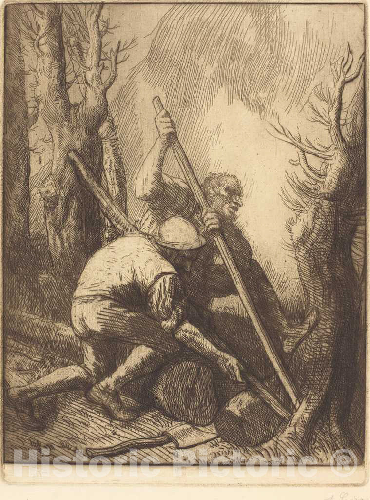 Art Print : Alphonse Legros, Woodcutters, 3rd Plate (Les bucherons) - Vintage Wall Art